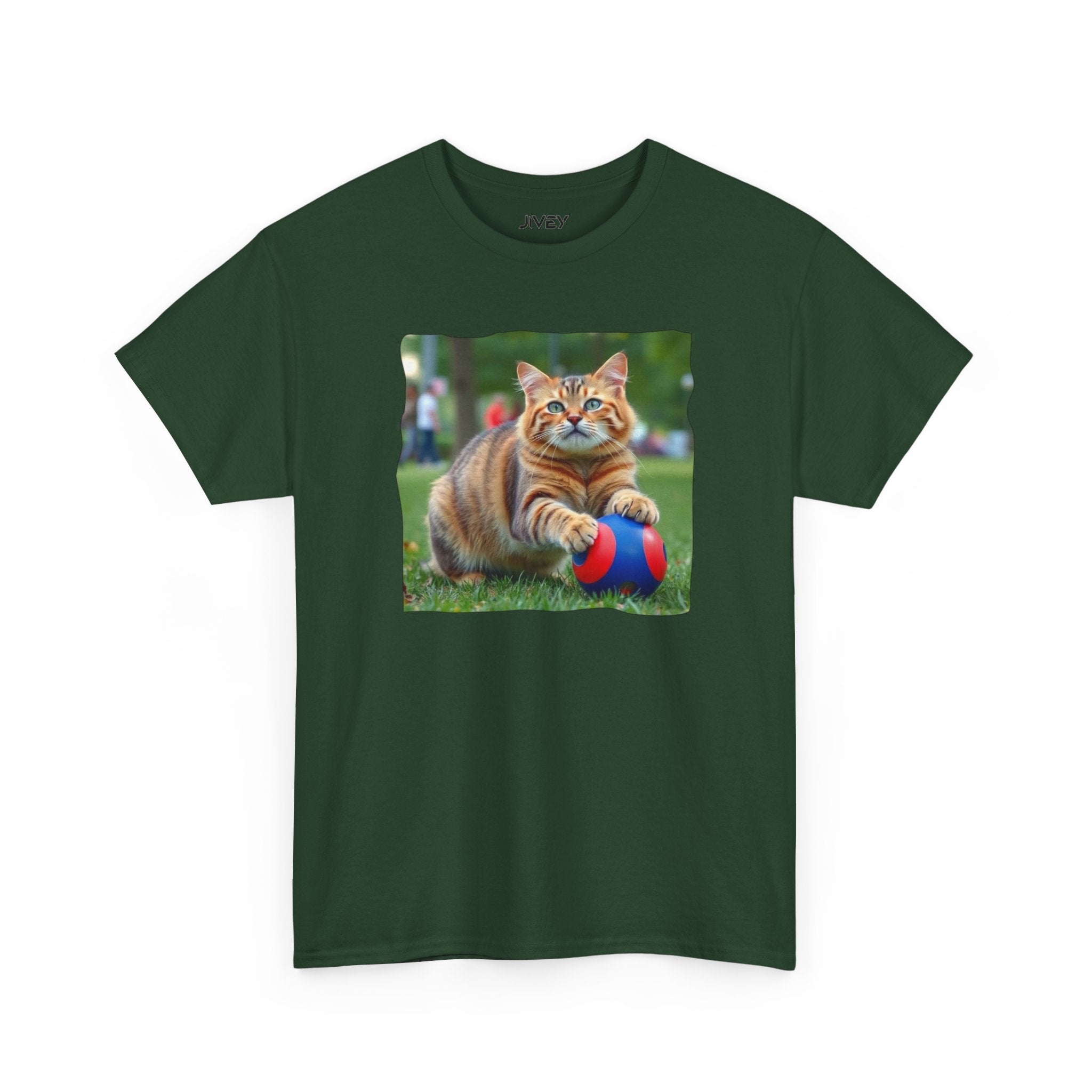 Tabby Cat Playing Ball Portrait Unisex Heavy Cotton Tee