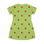 Red Rose Blooms Sage Green T-Shirt Dress