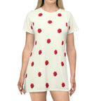 Red Rose Blooms Ivory Cream T-Shirt Dress