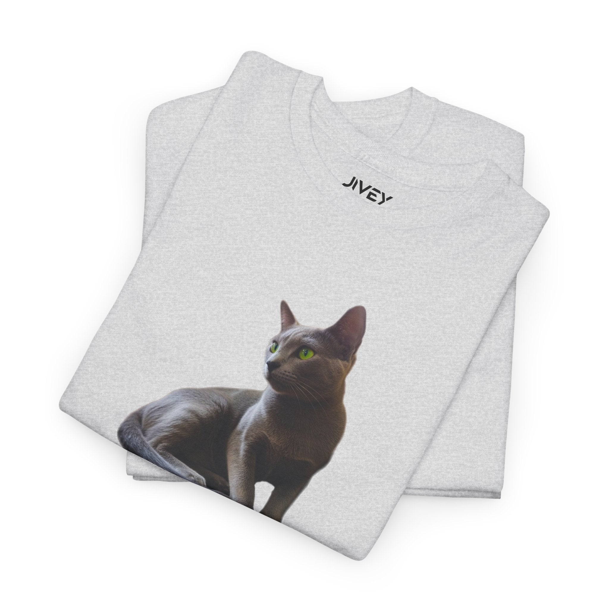 Russian Green Eyes Grey Skin Cat Heavy Cotton Tee