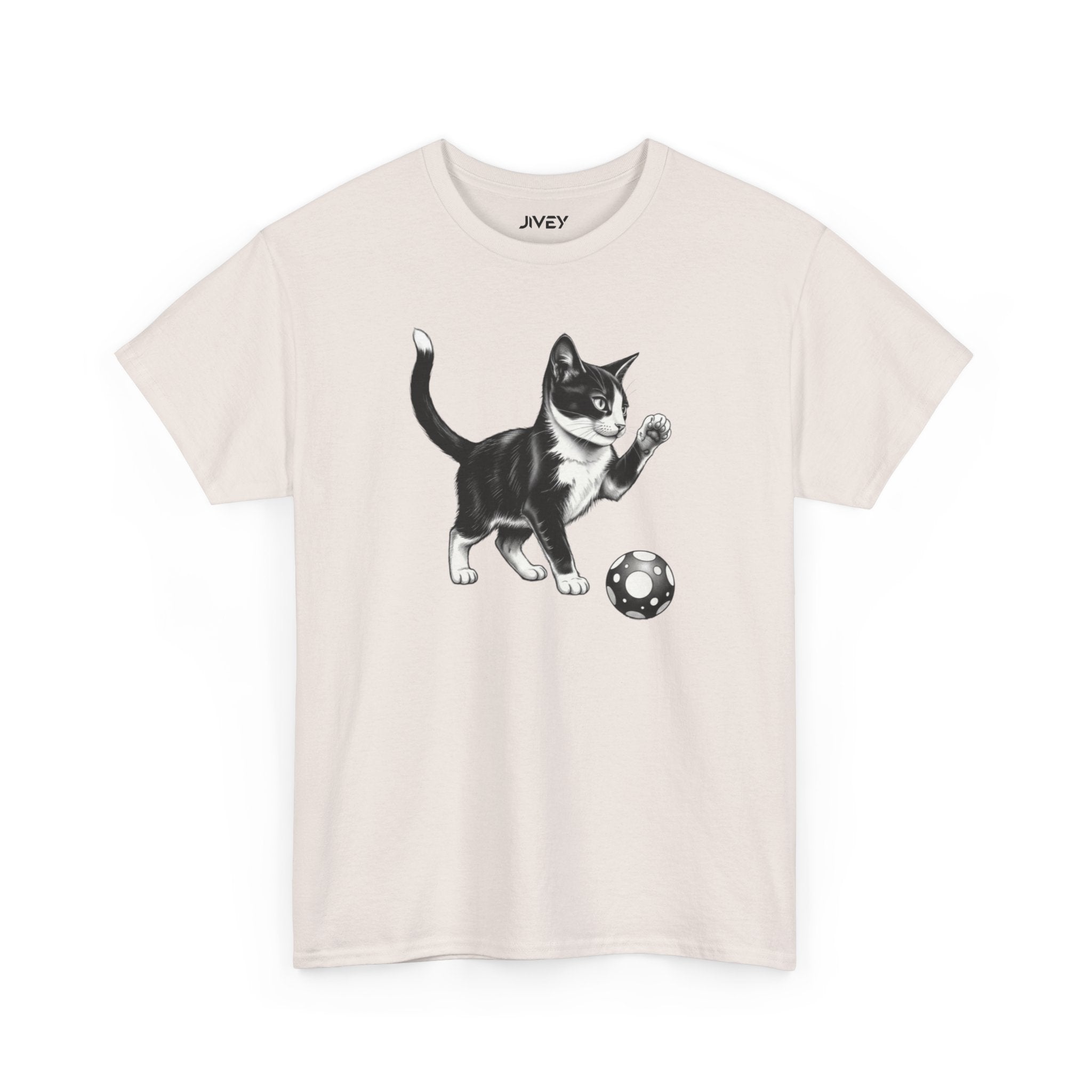 Cute Kitten Chasing Ball Sketch Art Unisex Heavy Cotton Tee