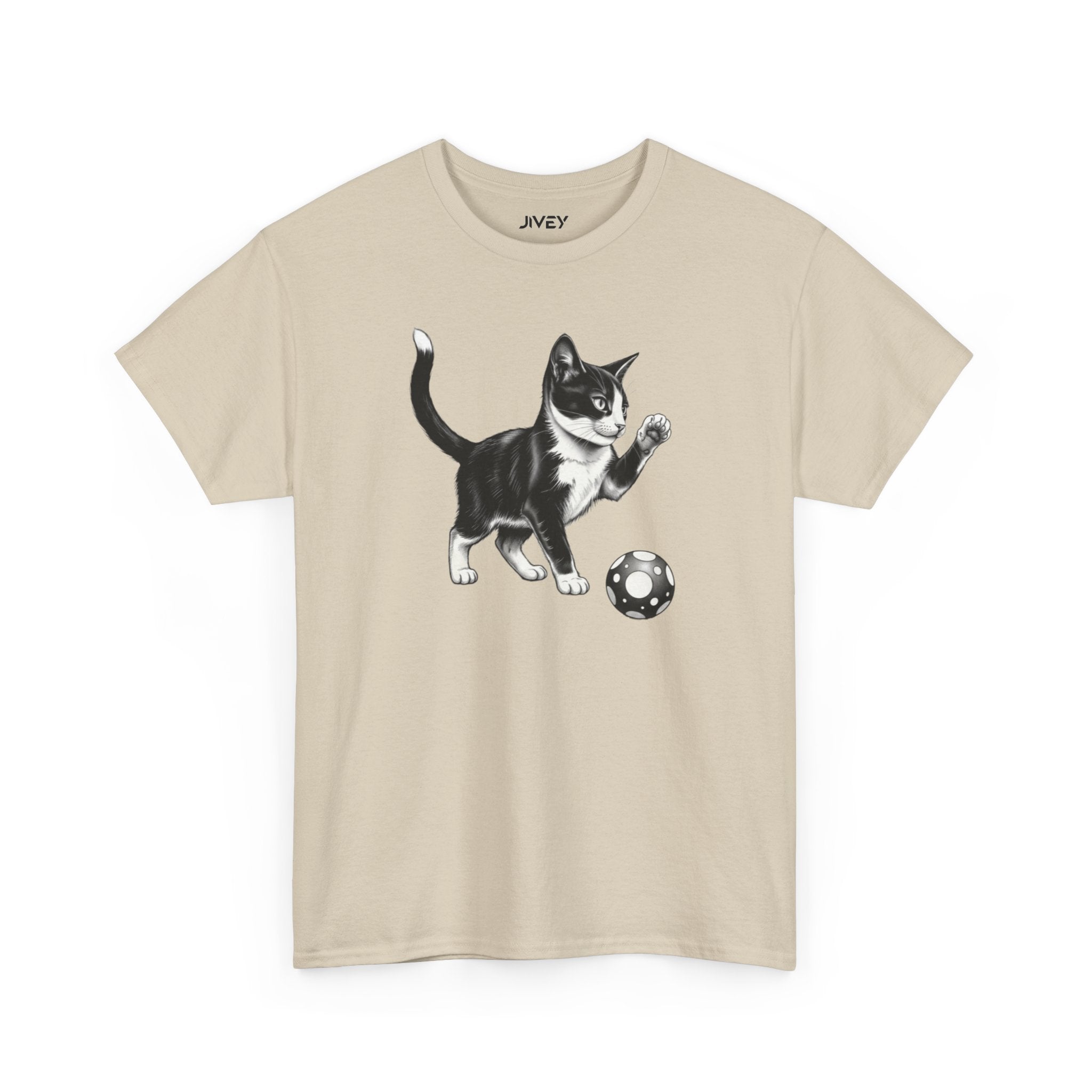 Cute Kitten Chasing Ball Sketch Art Unisex Heavy Cotton Tee
