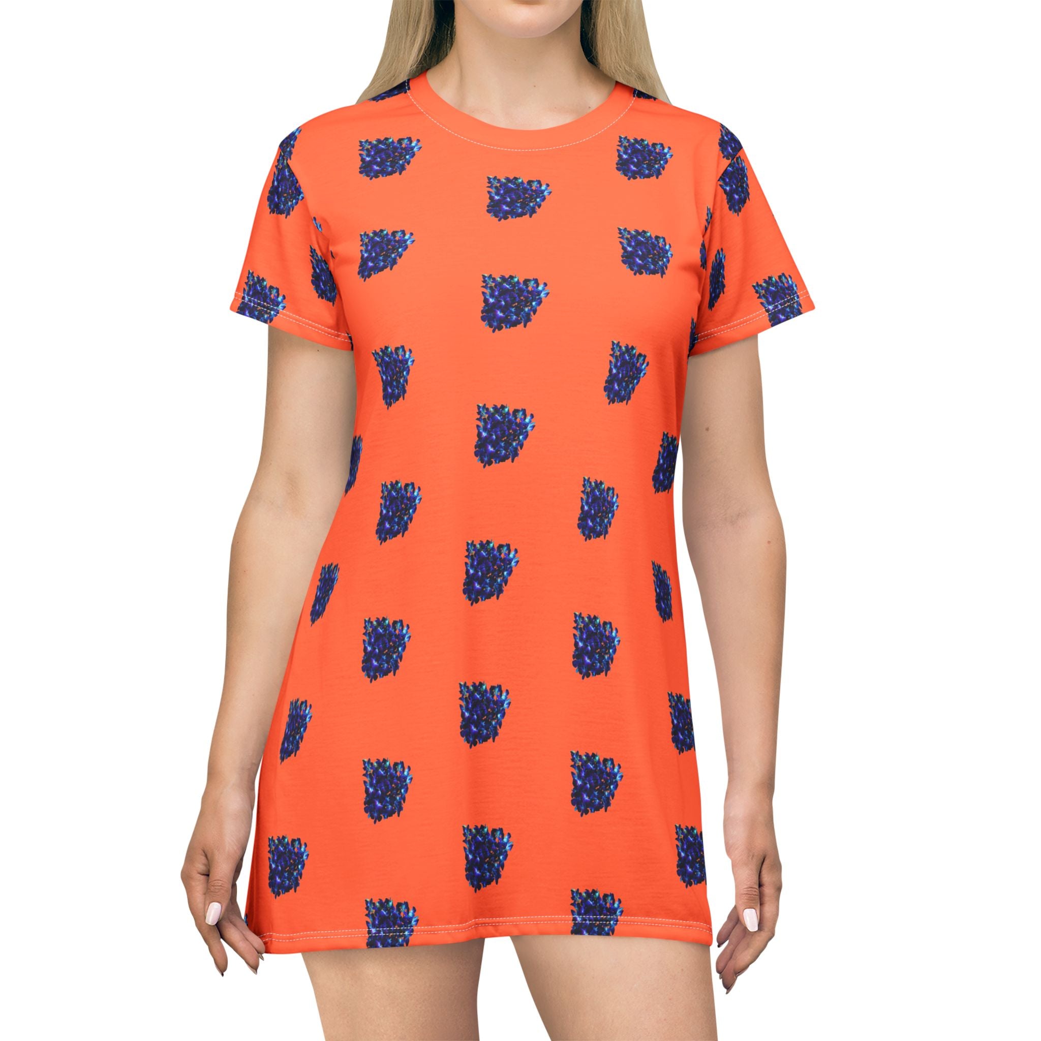 Blue Orchid Blooms Coral T-Shirt Dress