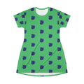 Blue Orchid Blooms Emerald Green T-Shirt Dress