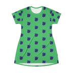 Blue Orchid Blooms Emerald Green T-Shirt Dress