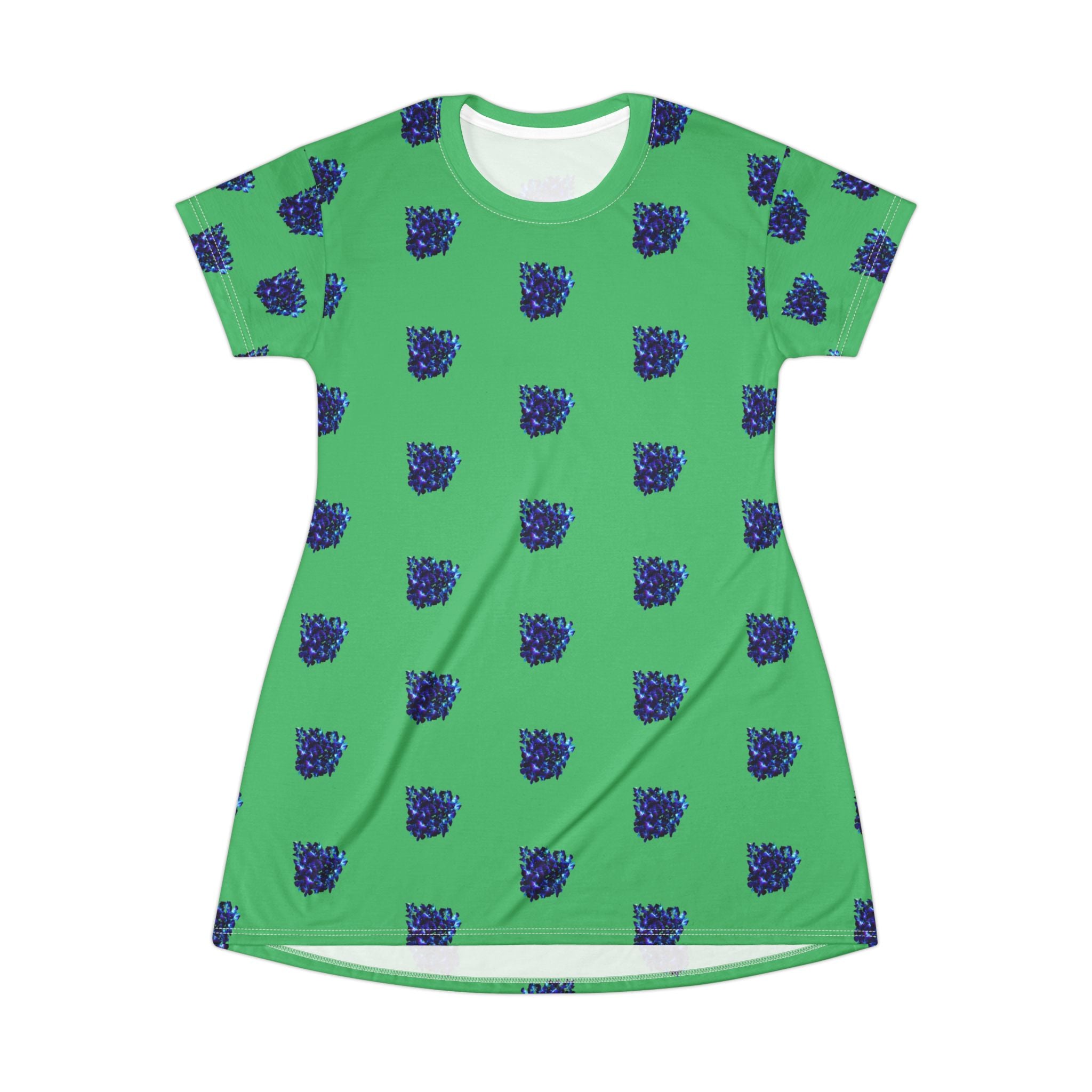 Blue Orchid Blooms Emerald Green T-Shirt Dress