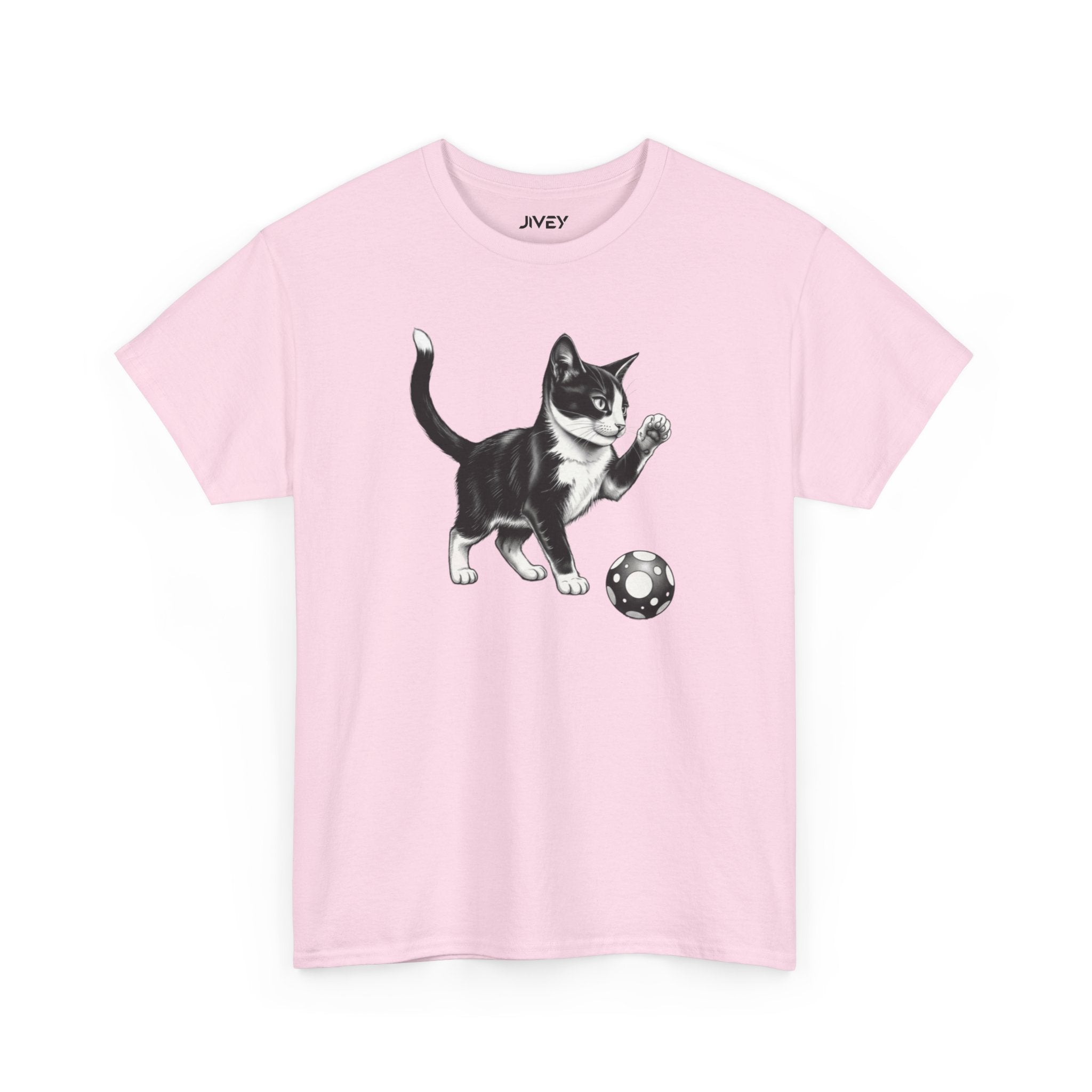 Cute Kitten Chasing Ball Sketch Art Unisex Heavy Cotton Tee