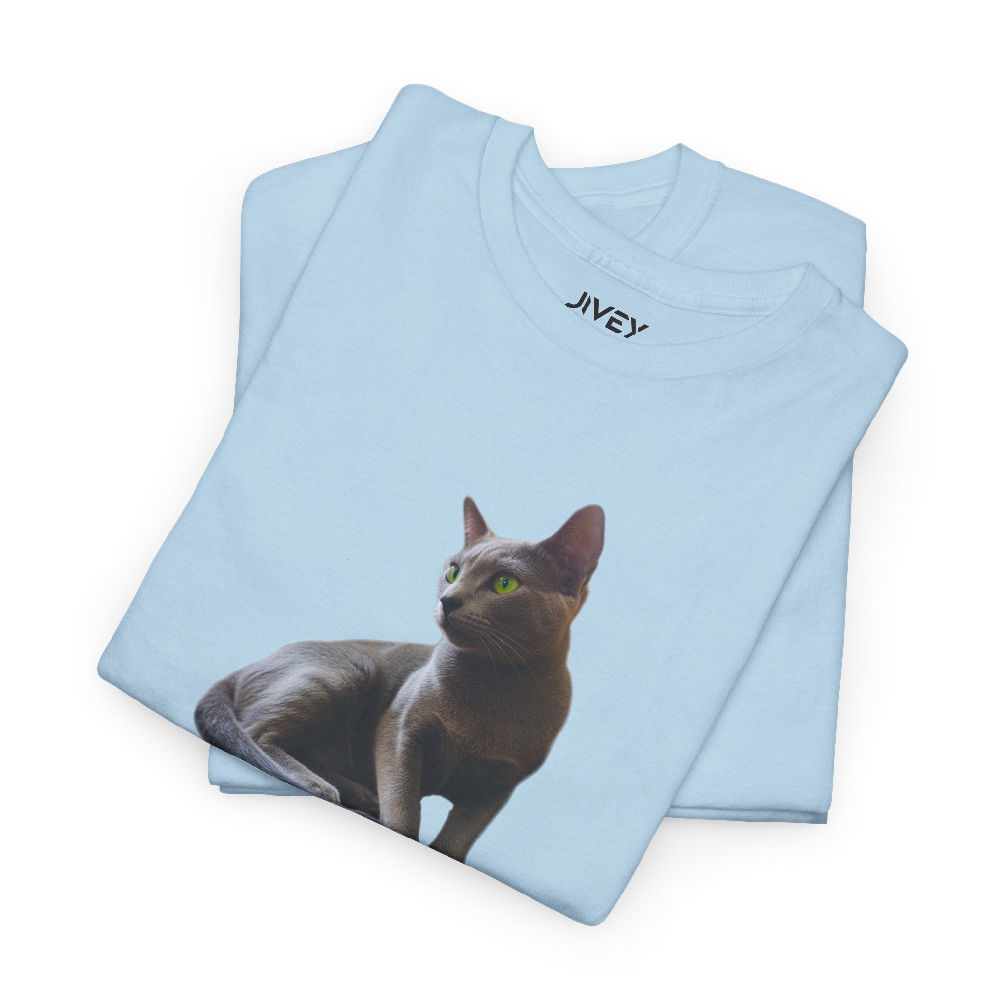 Russian Green Eyes Grey Skin Cat Heavy Cotton Tee