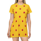 Red Rose Blooms Gold T-Shirt Dress