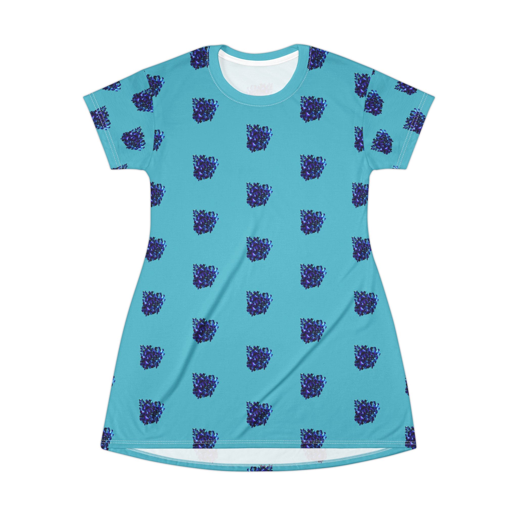Blue Orchid Blooms Turquoise T-Shirt Dress