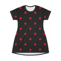 Red Rose Blooms Black T-Shirt Dress