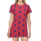 Blue Orchid Blooms Burgundy T-Shirt Dress