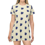 Blue Orchid Blooms Beige T-Shirt Dress