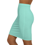 JIVEY Eminent Vibrant Slim-fit Mid-waist Aquamarine Pencil Skirt
