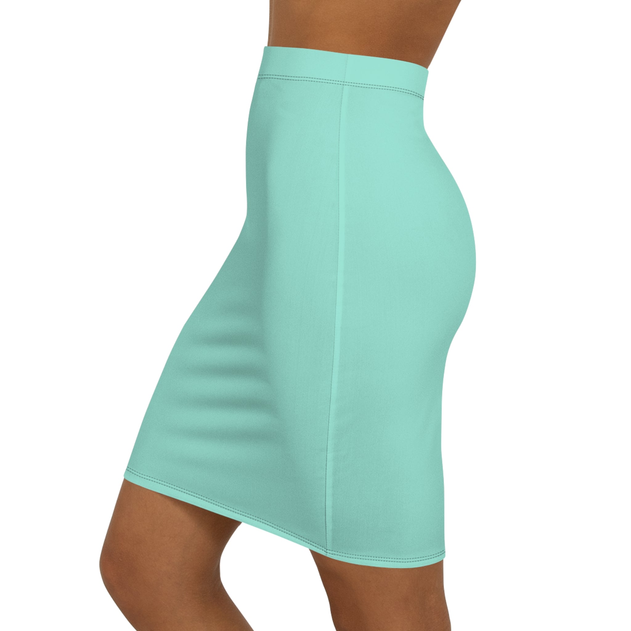 JIVEY Eminent Vibrant Slim-fit Mid-waist Aquamarine Pencil Skirt