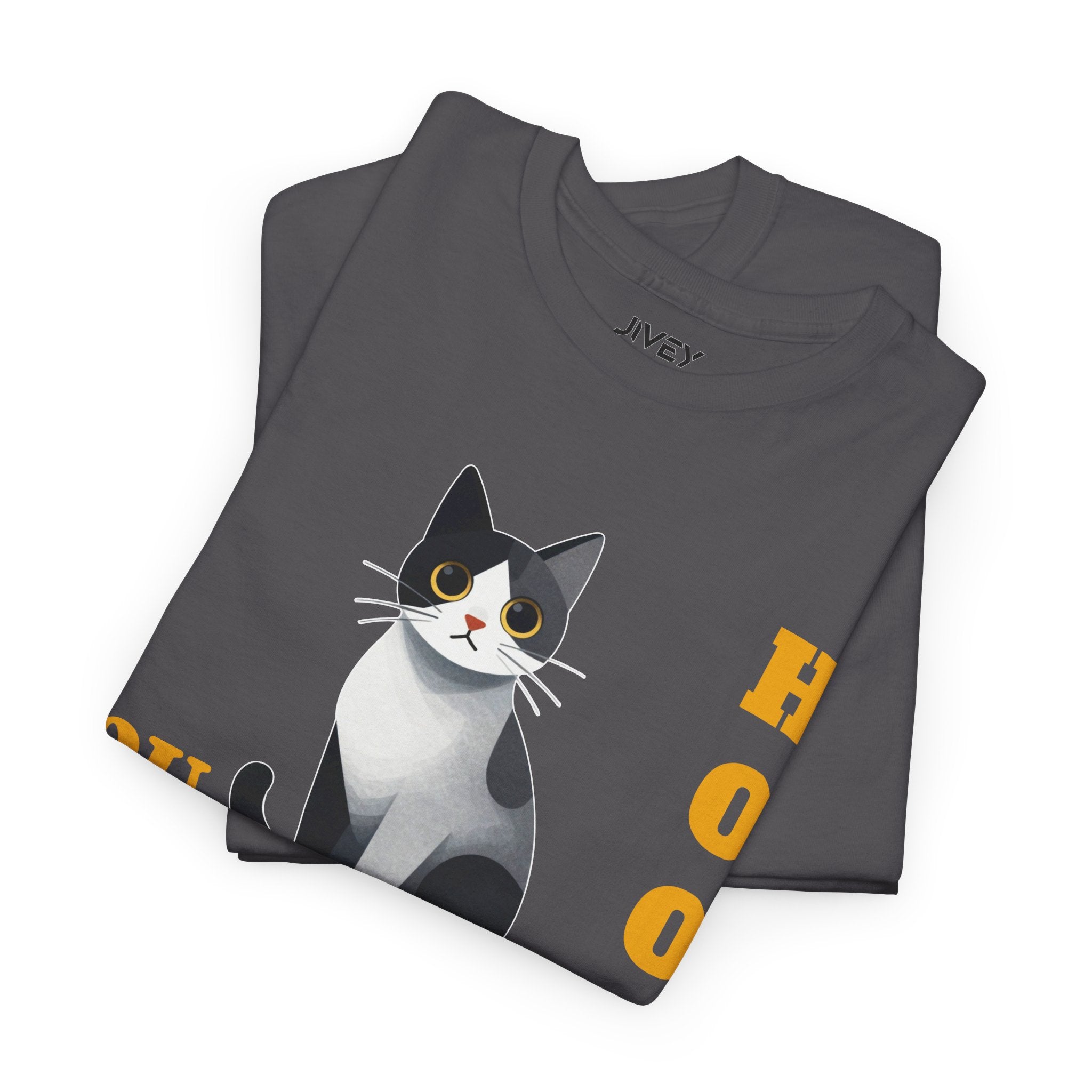 Cute Cat Cubist Style Grey Scaled Heavy Cotton Tee