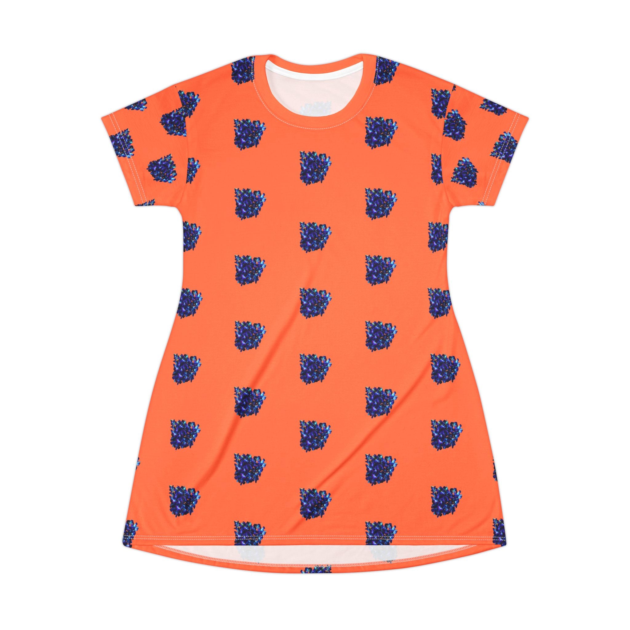 Blue Orchid Blooms Coral T-Shirt Dress