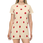 Red Rose Blooms Champagne T-Shirt Dress