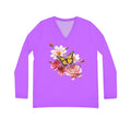 Flowers Bloom Butterflies Dance V-neck Orchid Purple Shirt