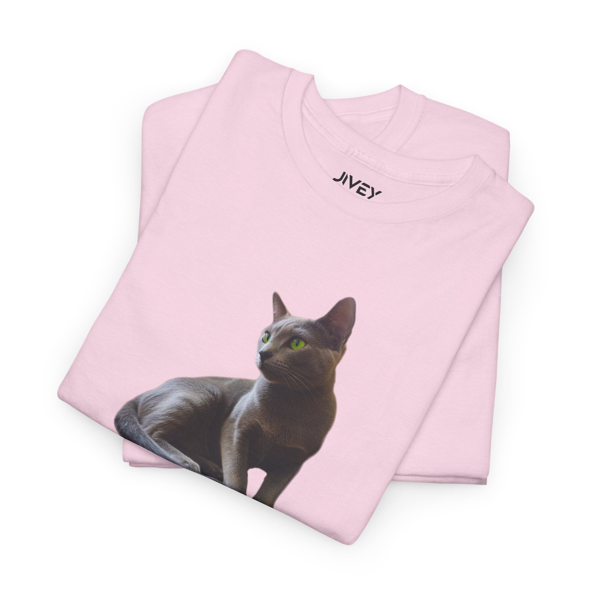 Russian Green Eyes Grey Skin Cat Heavy Cotton Tee