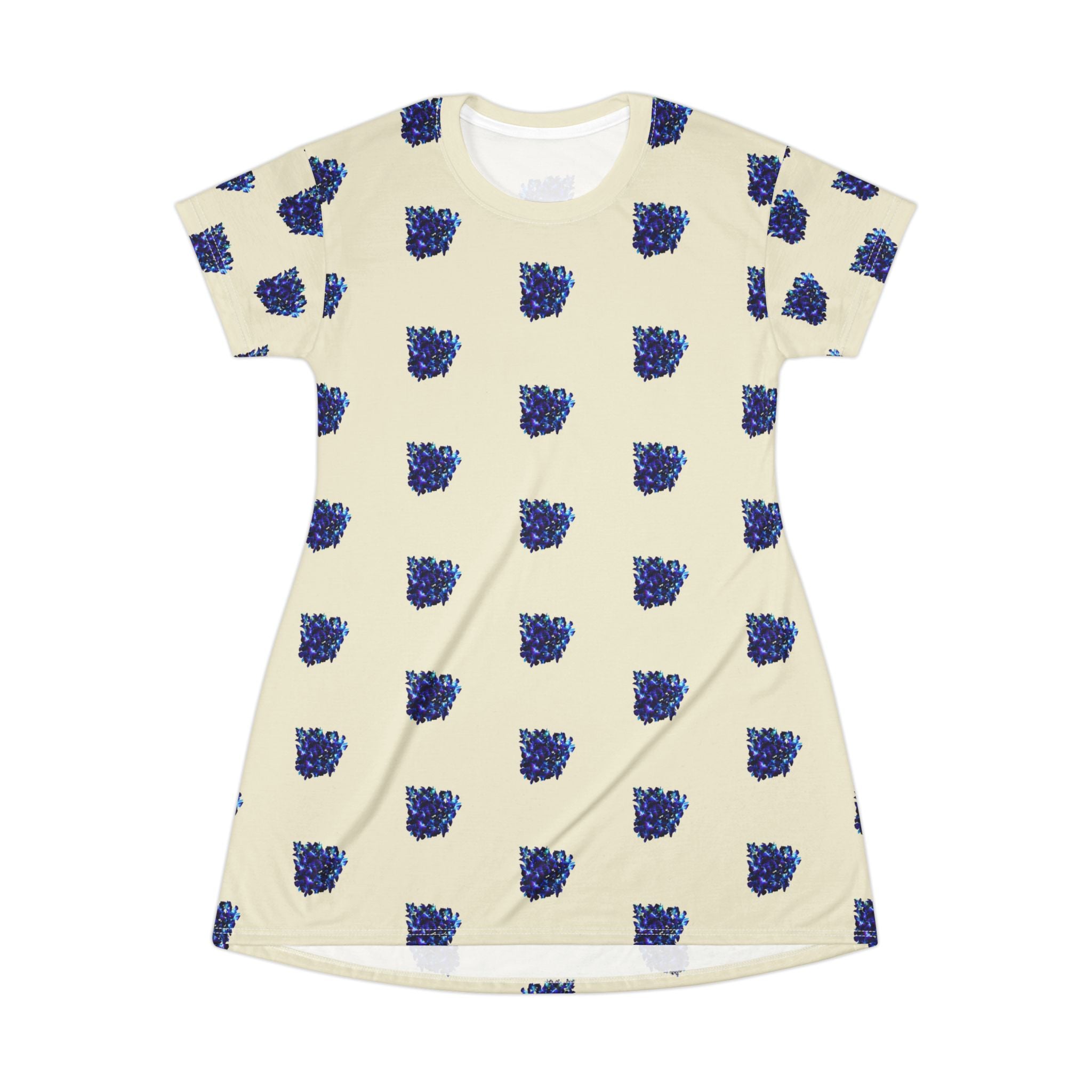Blue Orchid Blooms Beige T-Shirt Dress