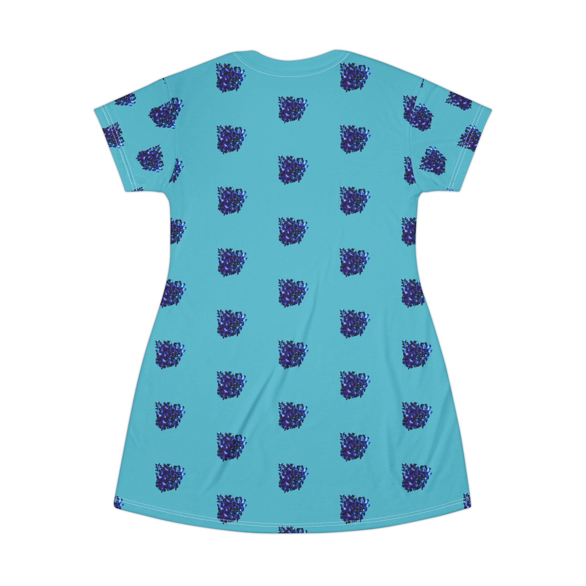 Blue Orchid Blooms Turquoise T-Shirt Dress