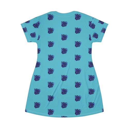 Blue Orchid Blooms Turquoise T-Shirt Dress