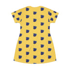 Blue Orchid Blooms Mustard Yellow T-Shirt Dress