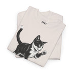Cute Kitten Chasing Ball Sketch Art Unisex Heavy Cotton Tee