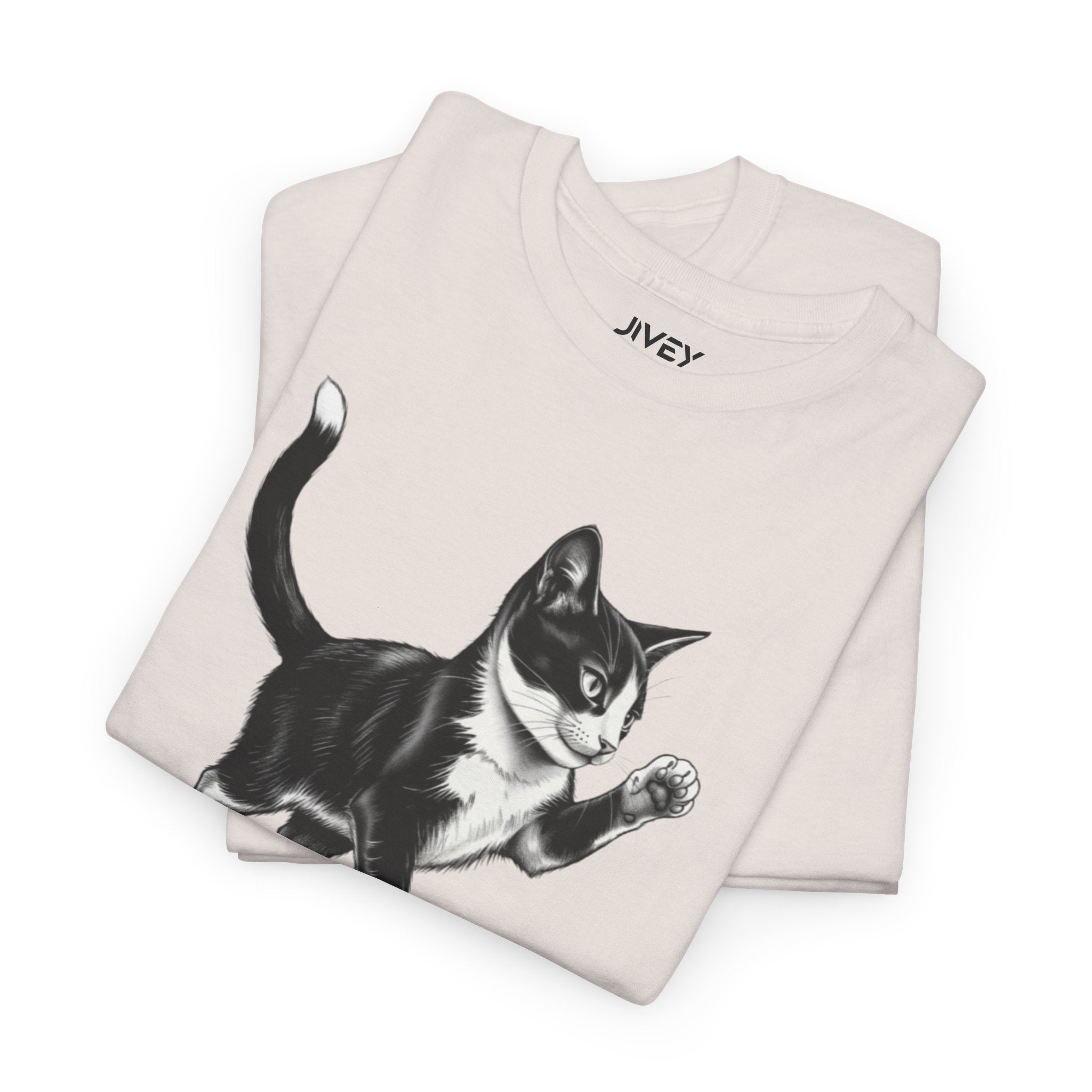 Cute Kitten Chasing Ball Sketch Art Unisex Heavy Cotton Tee