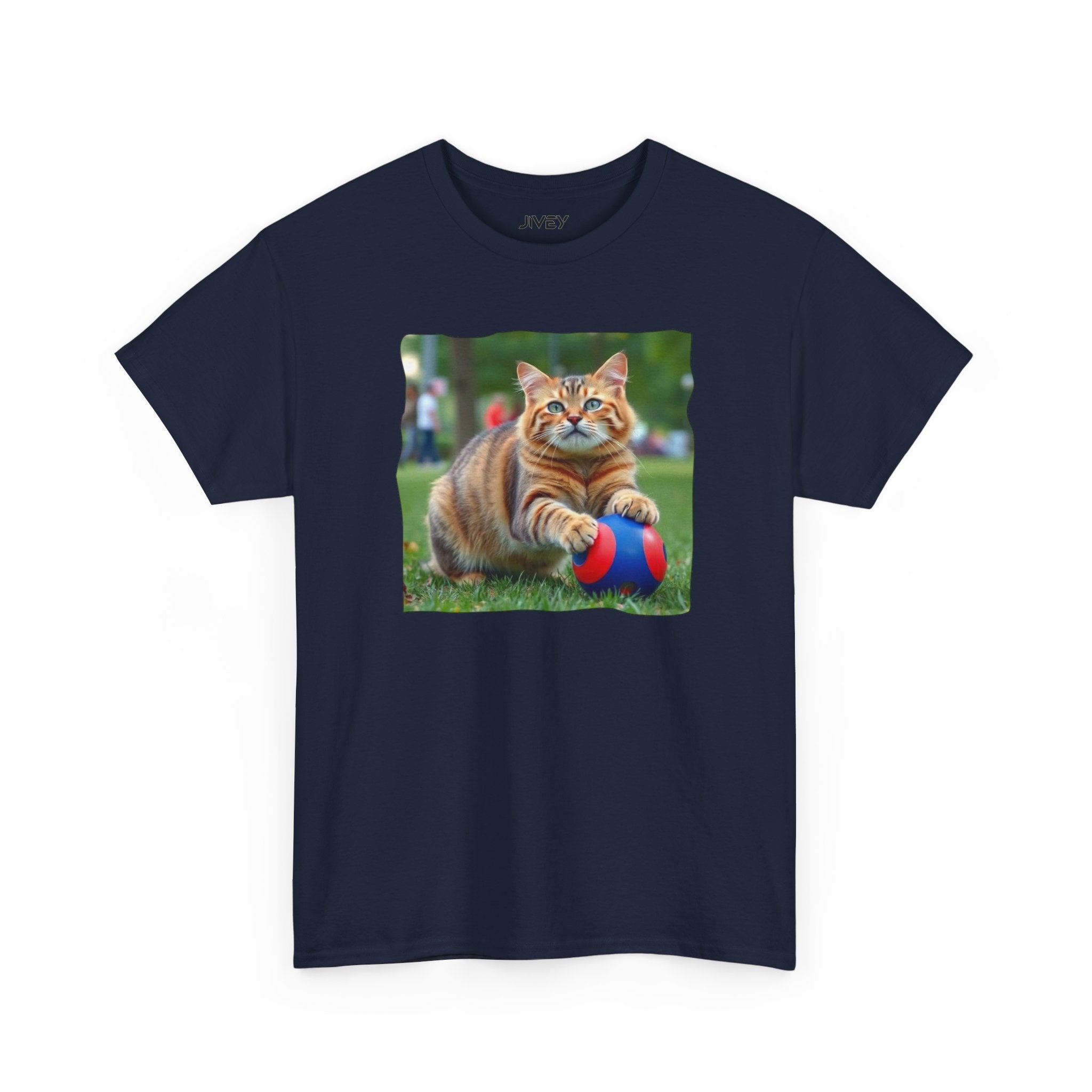 Tabby Cat Playing Ball Portrait Unisex Heavy Cotton Tee