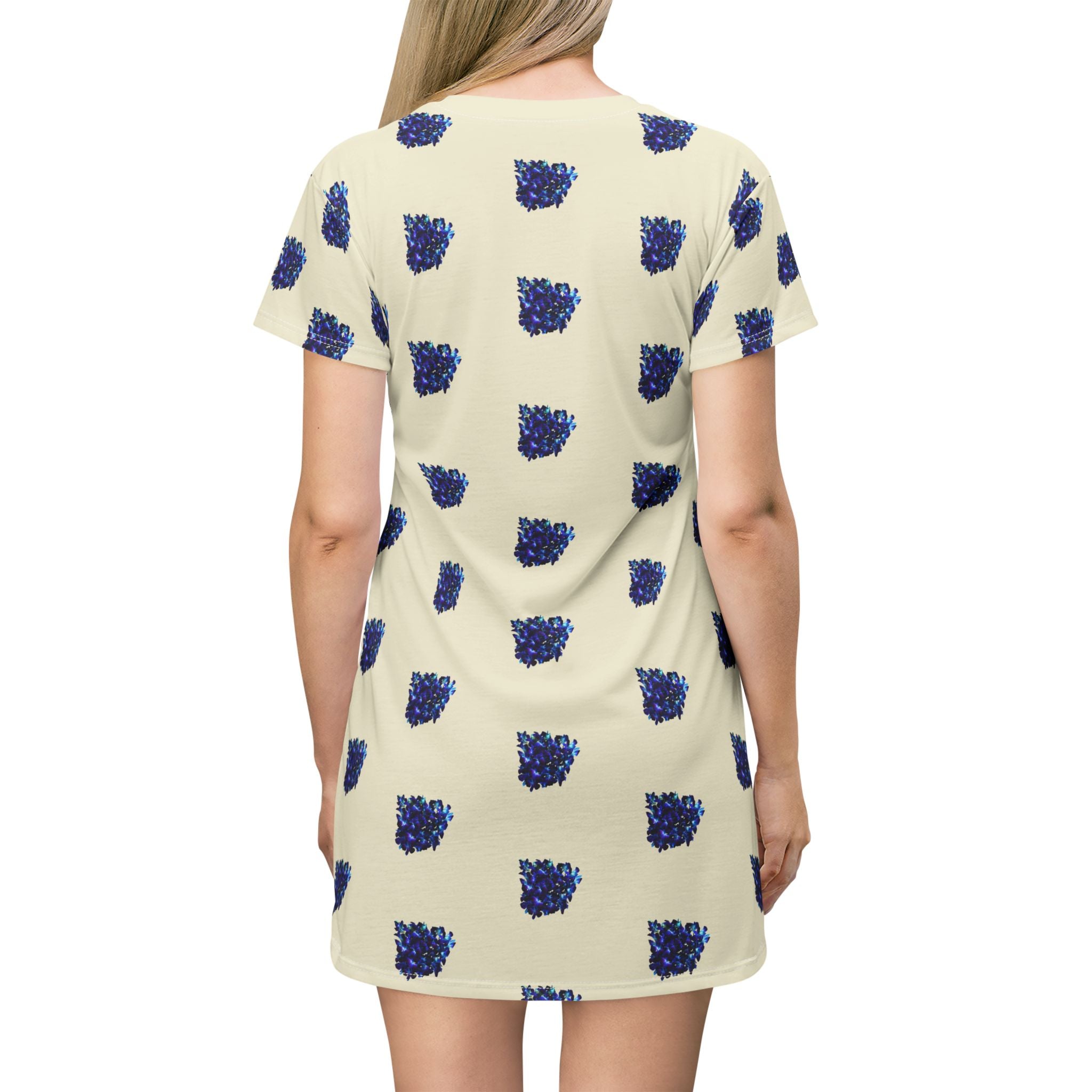 Blue Orchid Blooms Beige T-Shirt Dress