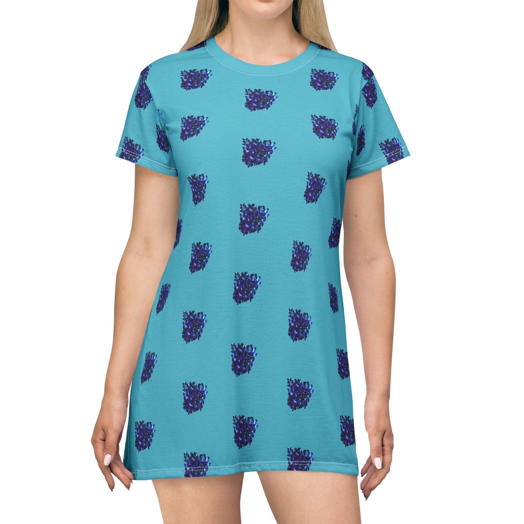 Blue Orchid Blooms Turquoise T-Shirt Dress
