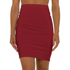 JIVEY Eminent Rich Slim-fit Mid-waist Burgundy Pencil Skirt