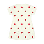 Red Rose Blooms Ivory Cream T-Shirt Dress