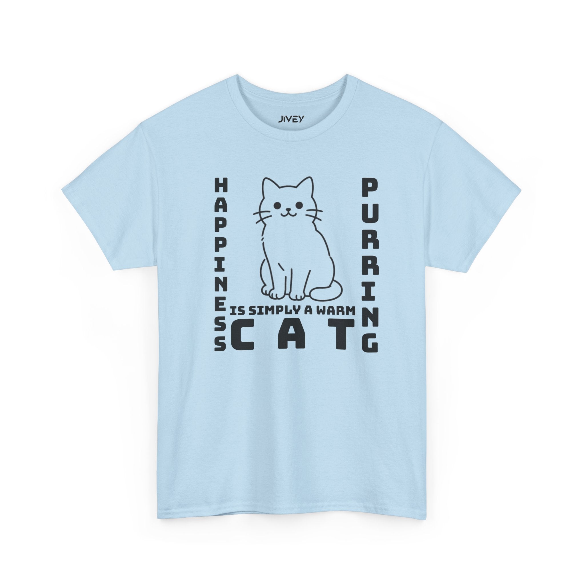 Happy Cat Single Line Pet Art Style Heavy Cotton Tee