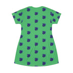 Blue Orchid Blooms Emerald Green T-Shirt Dress
