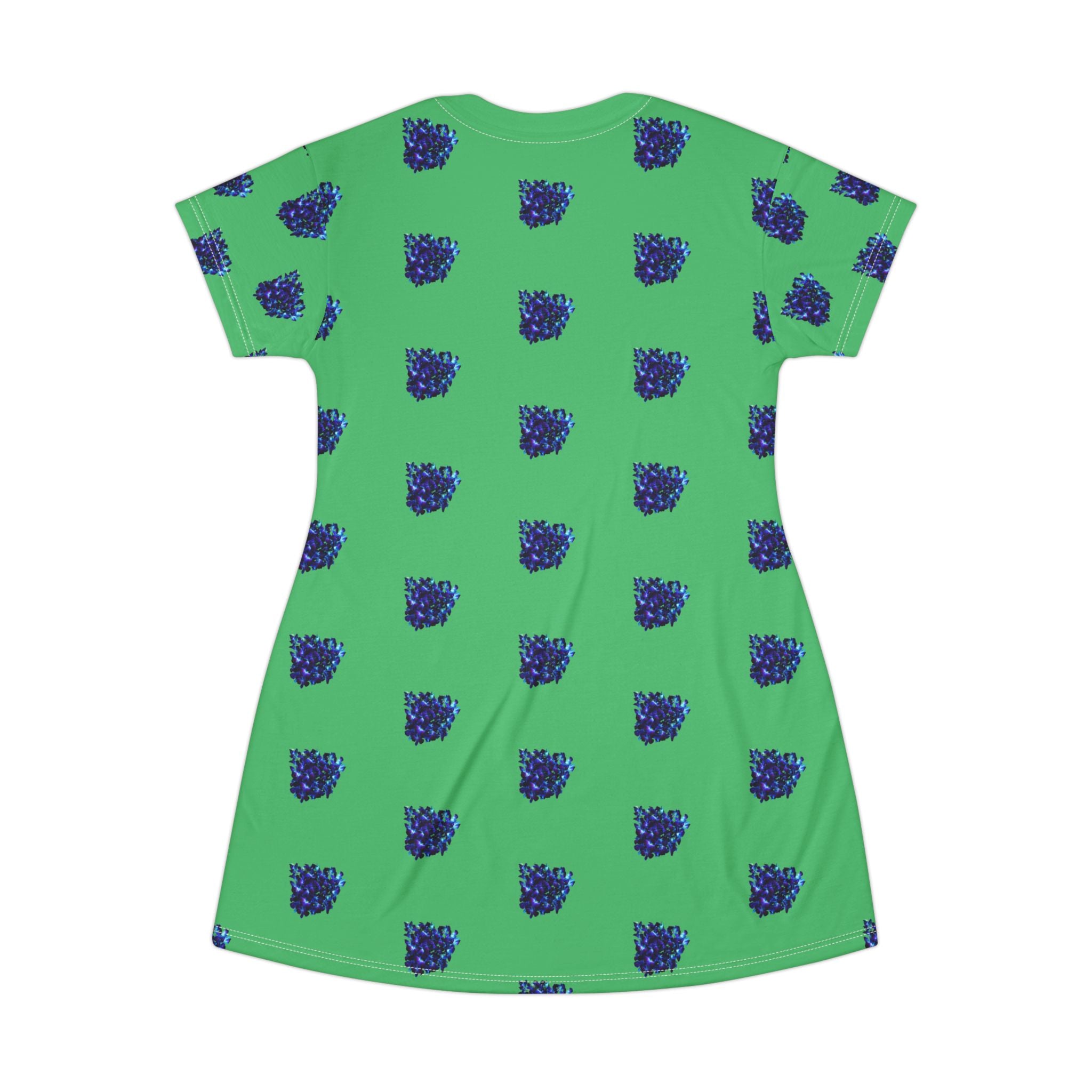 Blue Orchid Blooms Emerald Green T-Shirt Dress
