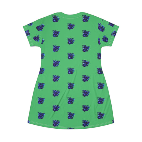 Blue Orchid Blooms Emerald Green T-Shirt Dress