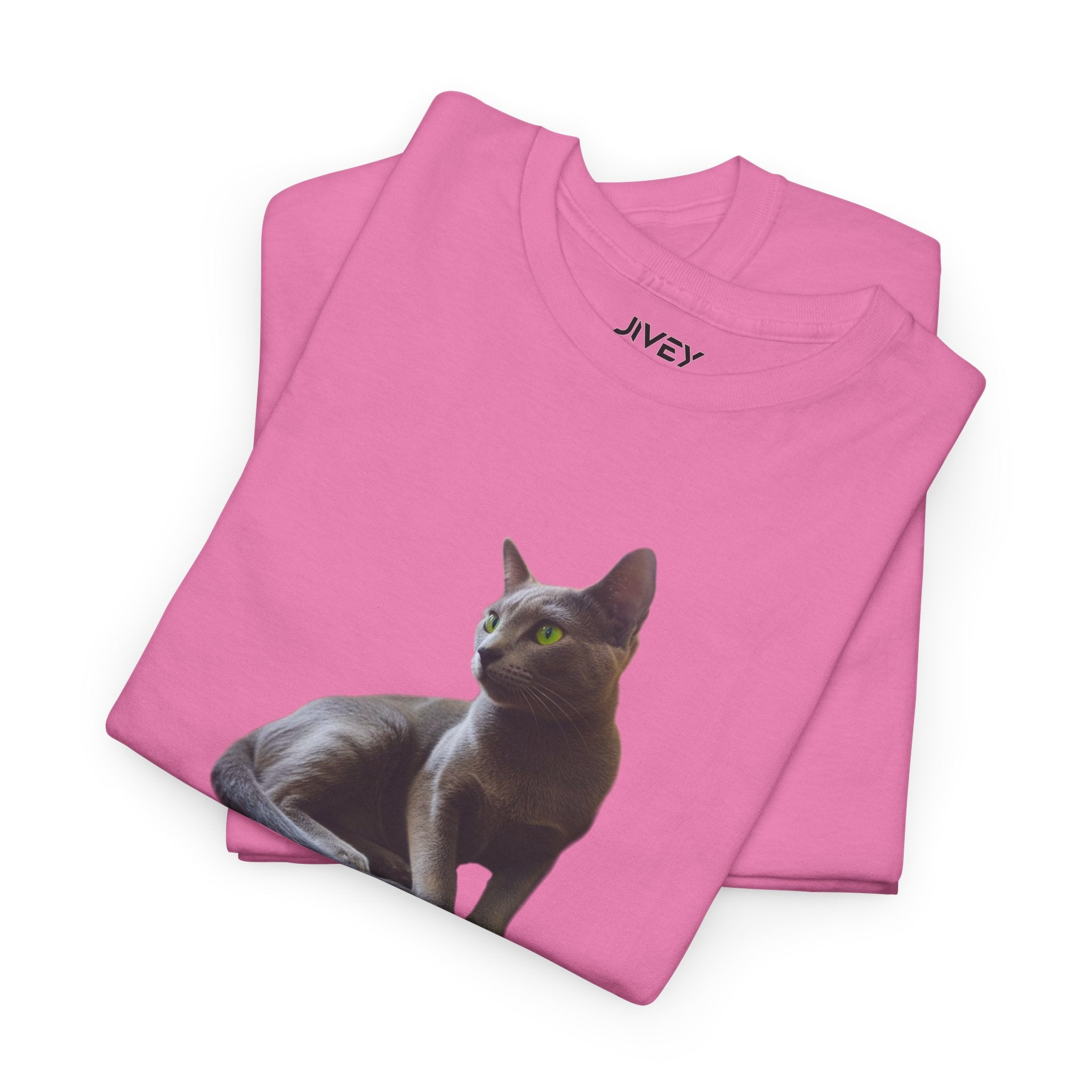 Russian Green Eyes Grey Skin Cat Heavy Cotton Tee