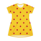 Red Rose Blooms Gold T-Shirt Dress