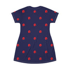 Red Rose Blooms Navy Blue T-Shirt Dress
