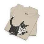 Cute Kitten Chasing Ball Sketch Art Unisex Heavy Cotton Tee