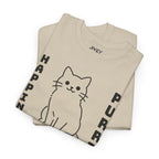 Happy Cat Single Line Pet Art Style Heavy Cotton Tee