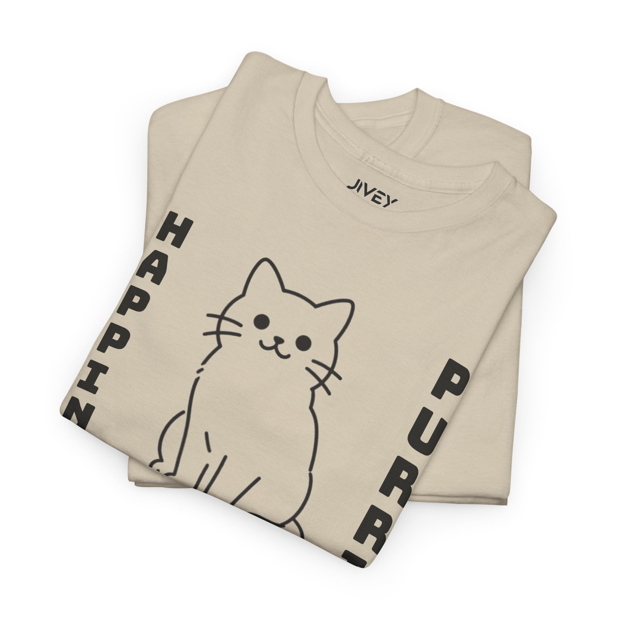 Happy Cat Single Line Pet Art Style Heavy Cotton Tee