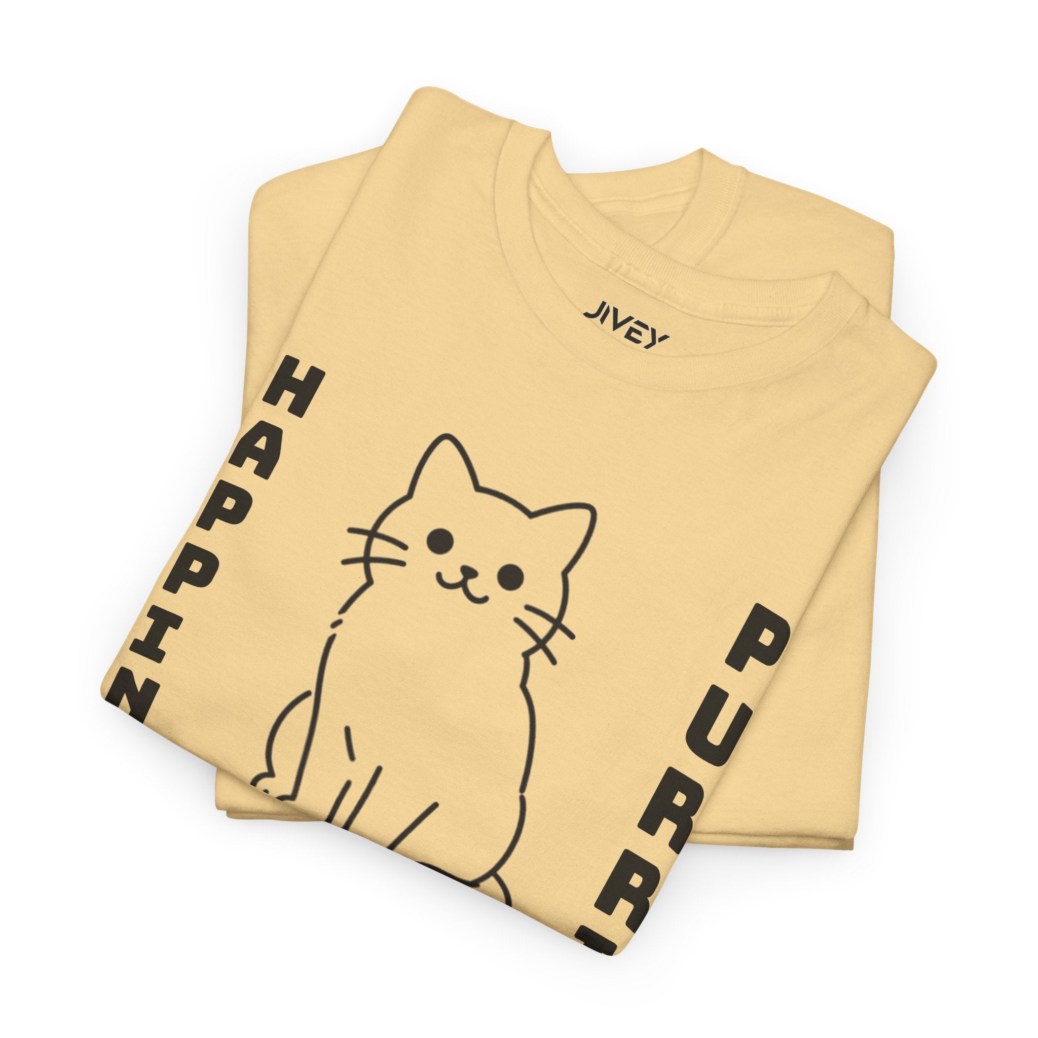 Happy Cat Single Line Pet Art Style Heavy Cotton Tee