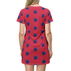 Blue Orchid Blooms Burgundy T-Shirt Dress