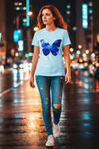 Butterfly Cosmos Silhouette Blue Lens Softstyle Cotton Tee